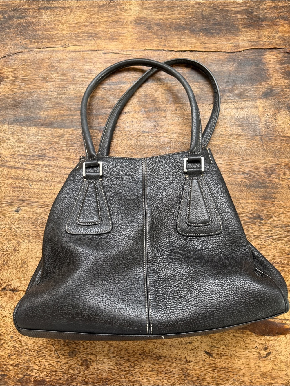 Tignanello Black Pebbled Leather Large Shoulder Tote Bag Multi Pocket - Picture 2 of 16